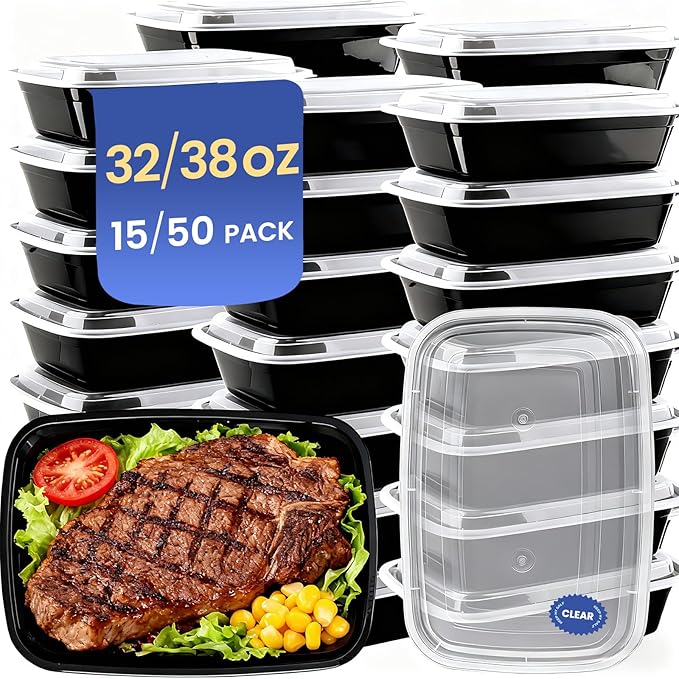 38oz 50 Pack Meal Prep Containers Reusable, Disposable Food Containers with Lids BPA Free, Microwave/Dishwasher/Freezer Safe To Go Containers for Christmas