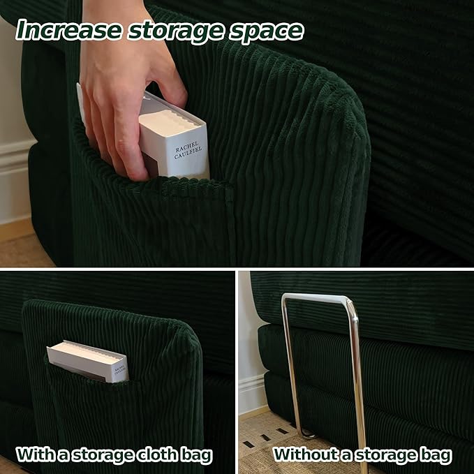 78.8''Convertible Sleeper Sofa Bed,Compressed Floor Boneless Couch,Modular Modern Corduroy Sofa for Living Room Bedroom -with Fixed-Shape Frame and Support Armrest,Easy Assembly(Dark Green)