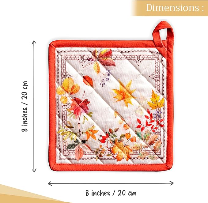 Maison d' Hermine Pot Holders 100% Cotton Heat Resistant Potholders 8" x 8" Hot Pads with Loop for Thanksgiving Christmas Decorations BBQ Cooking Baking Handling Hot Pans (Pack of 1, Amarante)
