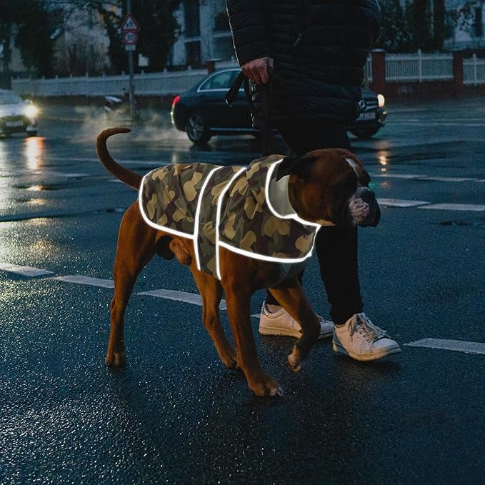 Dog Rain Coat for Large Dogs Waterproof Hooded Rain Jacket with Reflective Strips Leash Hole & Poncho Adjustable Fit (CamoDuck,XL)