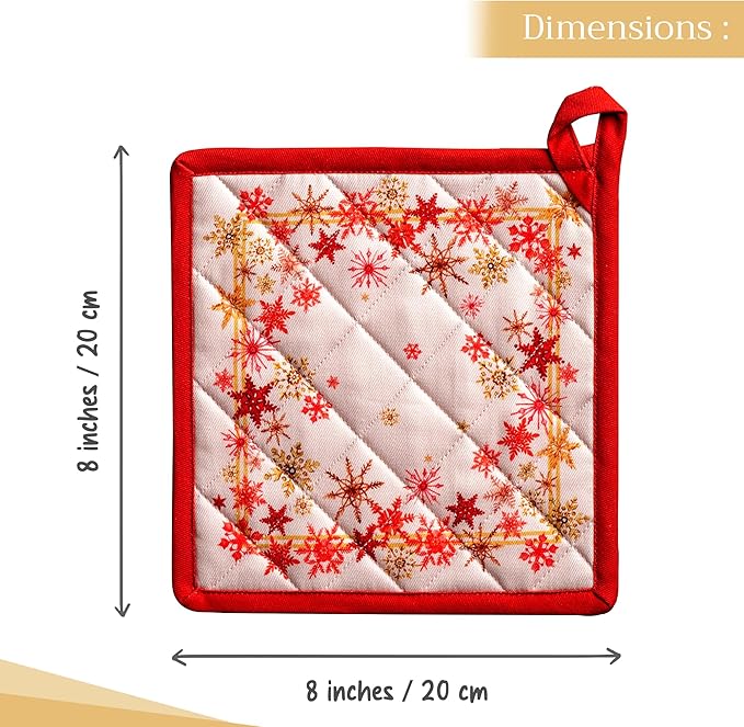 Maison d' Hermine Pot Holders Set 100% Cotton Heat Resistant Potholders 8" x 8" Hot Pads with Loop for Thanksgiving Christmas Decorations BBQ Cooking Baking Handling Hot Pans (Pack of 2, Crystal Star)