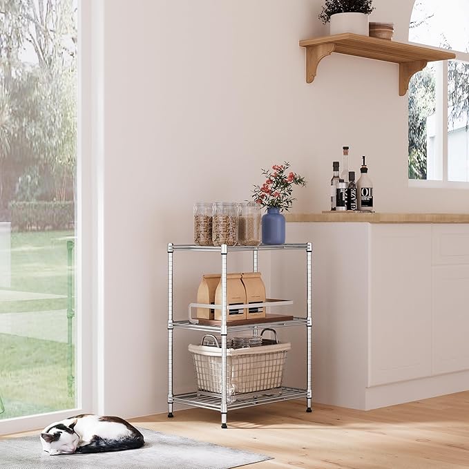 IZEUK 3 Tier Shelf, Heavy Duty Steel Wire Shelving Unit for Home, Kitchen, Laundry Room Organization, Office Storage Rack (17.7" W x 11.8" D x 26.3" H, 450LBS, Chrome)