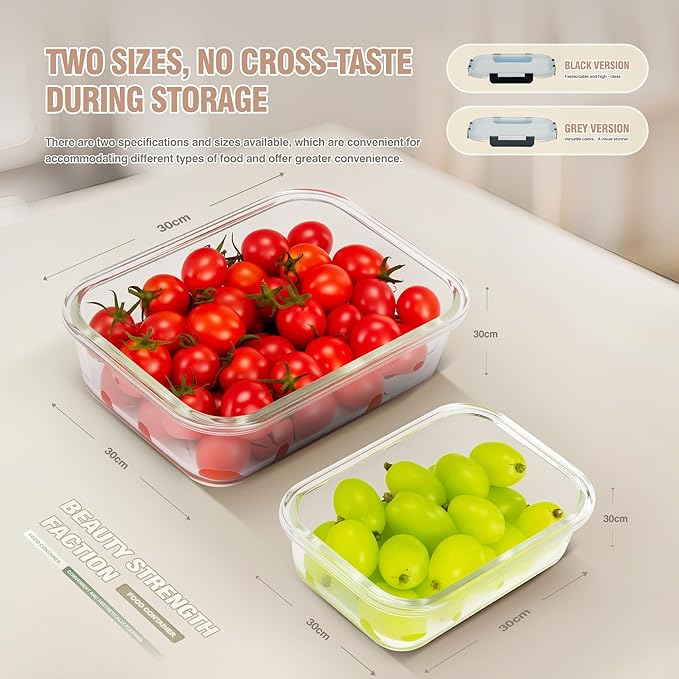 10-Pack Meal Prep Containers with Snap Locking Lids, Glass Airtight Lunch, Food Storage Containers, Microwave, Oven, Freezer and Dishwasher Friendly, Gray