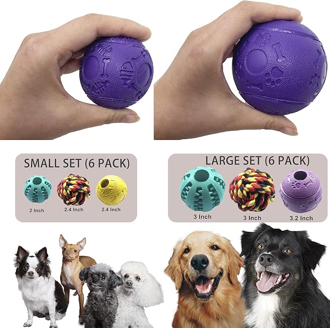 Jalousie Dog Puzzle Balls Cat Treat Dispensing Balls Non-Toxic Natural Rubber Pup Chew Toys for Puppy Pet Dog Teething Puzzle Playing Treat Dispenser Rope (Small 2 Pack Spike Ball)