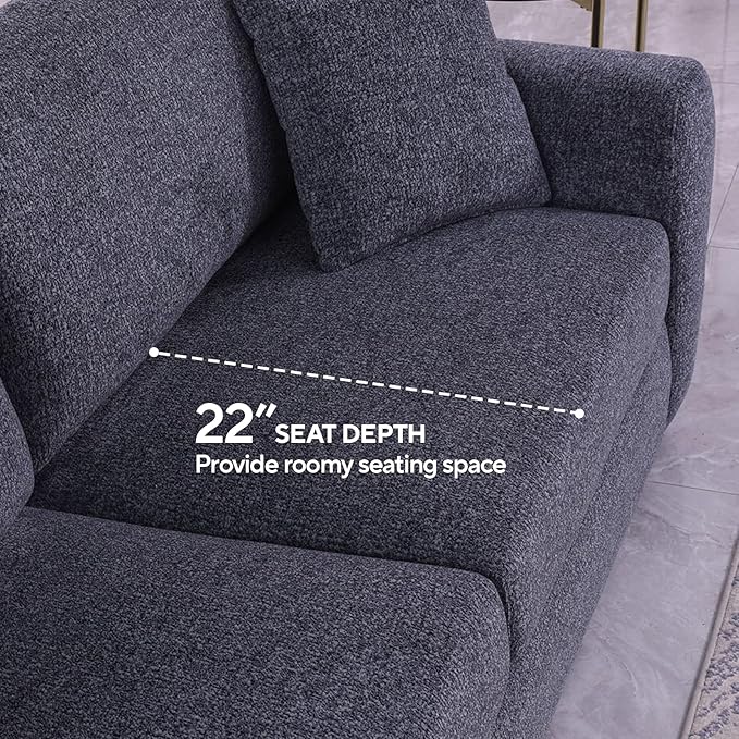 Modern Gray Chenille Fabric Sofa, 86.2" L x 35.4" W x 33.8" H, 3-Seater with Deep Seats and Wide Armrests