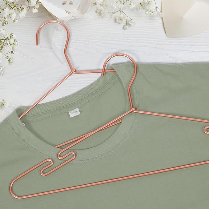 VWV 20 Pack Rose Gold Aluminum Hangers, 16.5 Inch Smooth and Durable Metal Shirt Dress Hanger, Lightweight and Sturdy Metal Hanger, Suit Jacket Dress Hangers