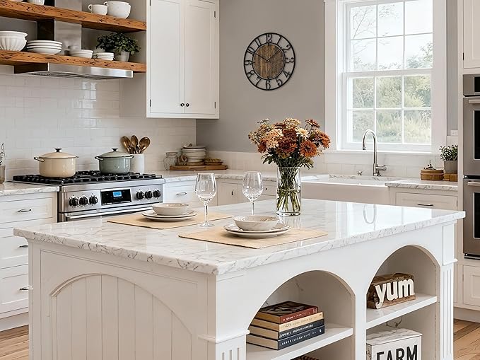 Large Wall Clocks, 16" Black Decorative Wall Clock for Living Room by Battery Operated, Oversized Farmhouse Silent Walls Clock with Metal Arabic Number for Office, Classroom, Bedroom