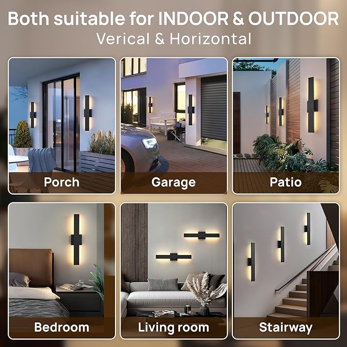 Upgraded 2-Pack 47in Black Long Modern LED Outdoor Wall Lights 3000K 4000K 5000K Dimmable Exterior Wall Sconce Outside Light fixtures for House Garage Front Door