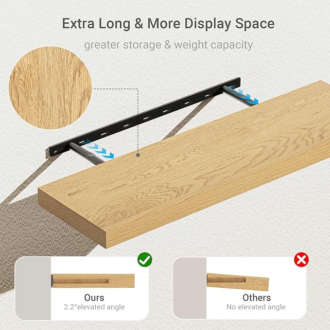 Vivelove 10 inches Deep Floating Shelves 36 inch Long, Single Wall Shelves Heavy Duty 70 lbs for Bedroom, Bathroom, Living Room, Kitchen, Office, Modern Shelf Home Decor, Set of 1, Oak