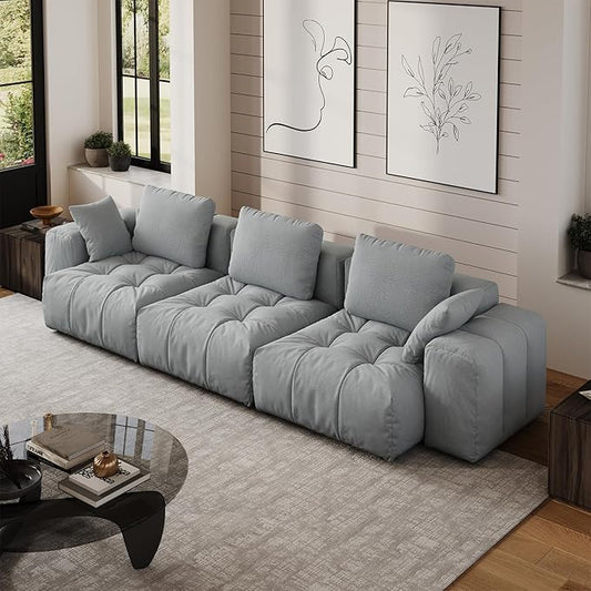 Cloud Sectional Couches, Comfort Linen Oversize Modular Sofas with Wide Deep Seat, Down Filled Modern Upholstered Sofa Couch for Living Room, Apartment,Grey