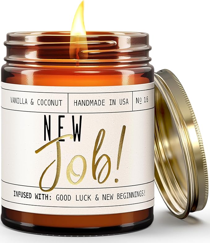 New Job Gifts for Women, Congratulations Gifts for Women - 'New Job Candle, w/Vanilla & Coconut I Job Promotion Gifts for Women I Leaving Job Gifts I Goodbye Coworker Gift I 50Hr Burn, Made in USA
