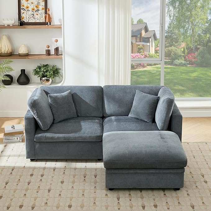 Tbfit Modern Sectional Sofa with Storage, Comfy Cloud Modular Couch with Down-Filled Cushions, Sofa for Home, Living Room, Grey