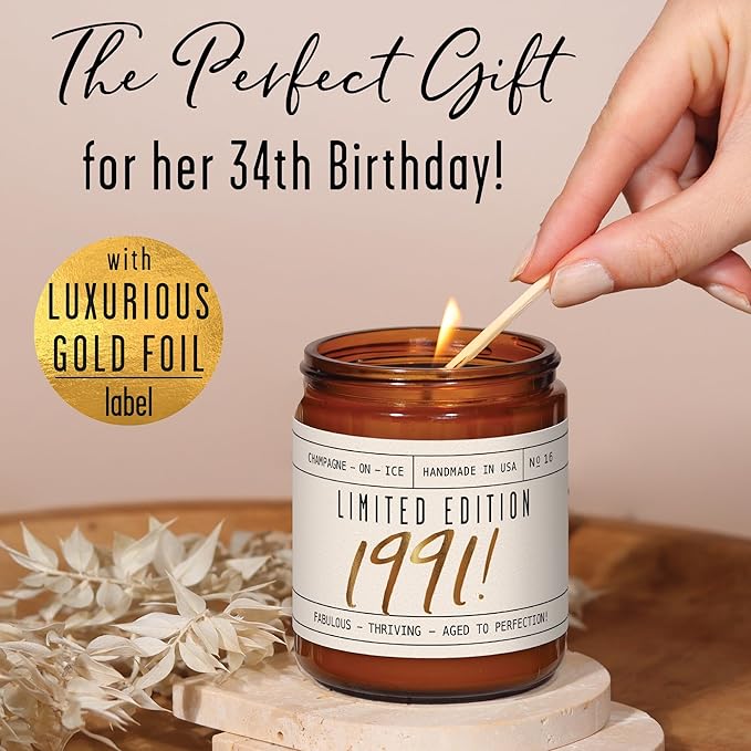 31st Birthday Gifts for Women - 'Limited Edition 1994' Soy Candle, w/Champagne on Ice I 31 Birthday Gifts for Women I 31rd Gift for Her Ideas I 9oz Reusable Jar, 50Hr Burn, Made in USA