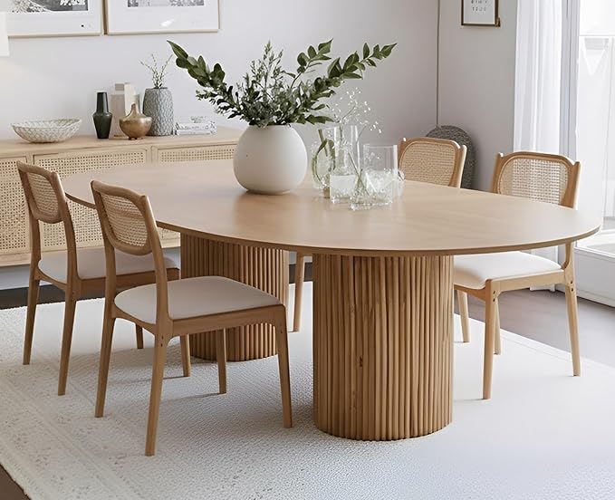 EALSON Mid Century Modern Rattan Dining Chairs Set of 4 Upholstered Linen Dining Room Chairs with Cane Back Farmhouse Kitchen Chairs Comfy Side Chair with Hardwood Frame,Beige