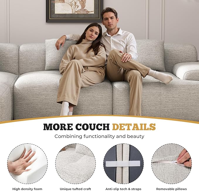 158" Modern U Shaped Modular Sectional Sofa, Boneless Couches for Living Room with Ottoman,6 Seater Convertible Chenille Cloud Couch Sofa Set, No Assembly Required, Beige 1 PCS