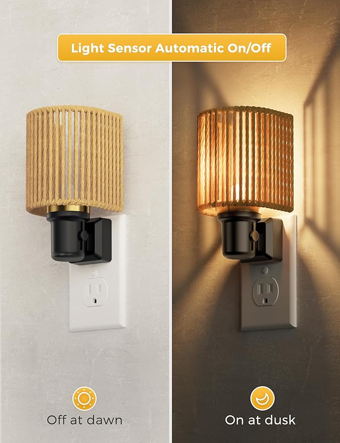 L LOHAS LED Night Lights Plug into Wall, Plug in Night Light, Bohemian Nightlight Dimmable with Light Sensor, 3000K, Boho Nightlights Farmhouse Decorative for Bedside Bedroom Bathroom Hallway, 2 Pack