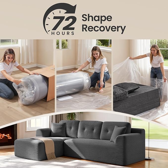 VASAGLE 108.3 Inches Boneless Couch with Chaise, Modular Sectional Sofa, Modern Cloud Couch with Deep Seat, L-Shape Corduroy Sofa for Living Room, Left-Facing Chaise, Bedroom, Slate Gray ULCS181GN01