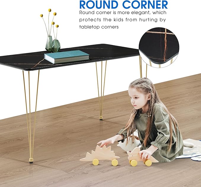 ivinta Dining Table for 4-6, Modern Marble Dining Table with Gold Hairpin Legs, 47inch Rectangle Dining Room Table for Small Space, Kitchen, Living Room, Lilac (Black)