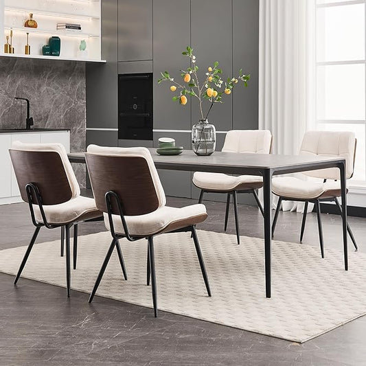 BFZ Dining Chairs Set of 4, Mid Century Modern Kitchen Chairs with Walnut Bentwood Back and Metal Legs, Upholstered Fabric Dining Room Chairs for Kitchen, Living Room