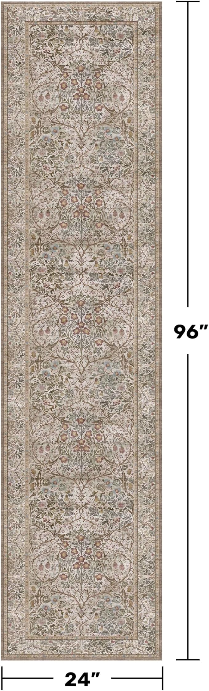 2x8 Moss Green Washable Kitchen Runner Rug - Non Slip Floral Rugs for Entryway Indoor, Kitchen- Vintage Geometric Floral Design Orenital Home Décor, Stain Resistant Carpet