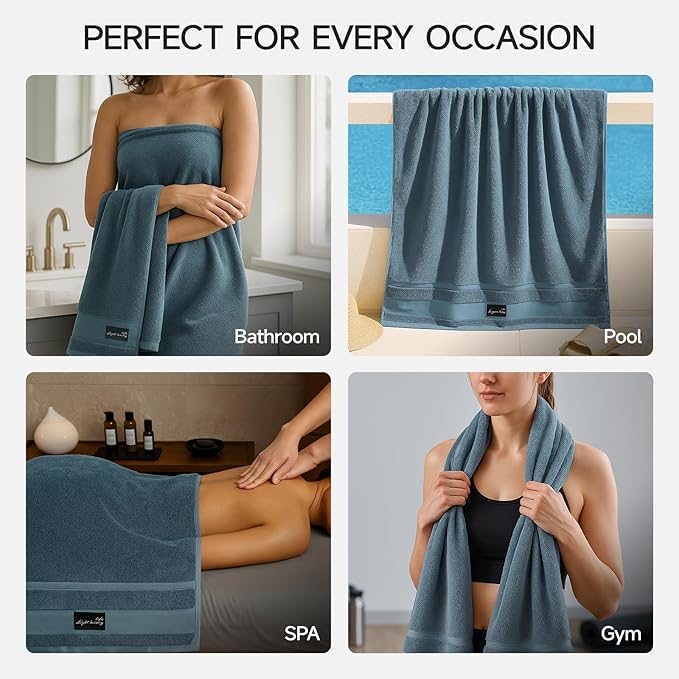 REDKISS Large Bath Towels Set 2 Piece, 100% Cotton, 31x63 in,Heavyweight 760G, Highly Absorbent & Quick Dry, Super Soft Luxury Shower Towels for Bathroom,Hotel Collection - Blue