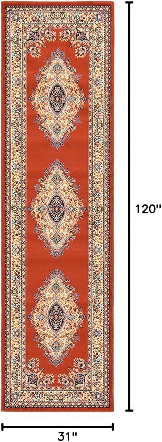 Unique Loom Reza Collection Traditional Persian Style Area Rug, Runner 2' 7" x 10' 0", Terracotta/Ivory