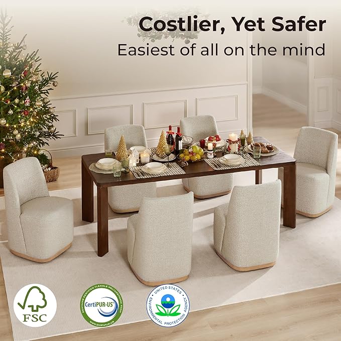 CHITA Upholstered Rolling Dining Chair on Casters Set of 2, FSC Certified Modern Fabric Dining Chair with Casters, Boucle Dining Chairs for Reading Room Waiting Room Kitchen Dining Room, Oatmeal