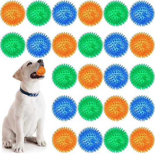 Yunsailing 24 Pack Squeaky Dog Toys Balls 2.56'' Spiky Dog Balls Floating Pool TPR Puppy Fetch Chew Toy for Small Medium Doggy Aggressive Chewers Clean Teeth Training(Blue, Green, Orange)
