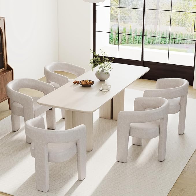 Modern Barrel Dining Chairs Set of 5, PU Leather Upholstered Accent Side Chair with Arms Comfy Makeup Vanity Chairs, Dining Living Room Kitchen Chairs, Grey