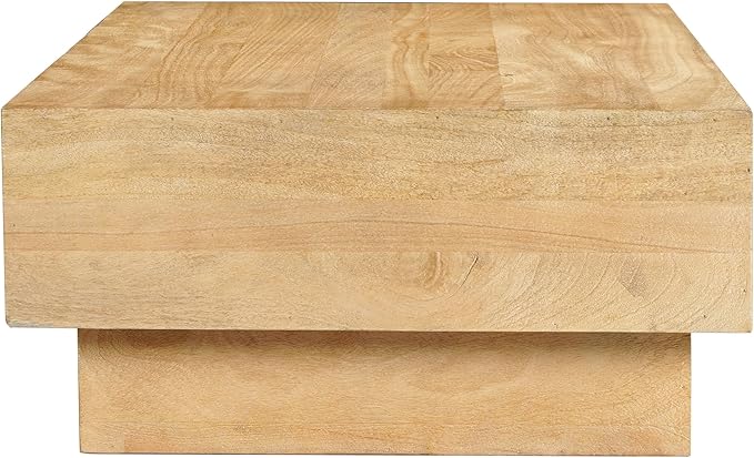 TUP THE URBAN PORT Elias Coffee Table | 42" Rectangular Top | Sandblasted Natural Brown Mango Wood | Wood Sustainably Harvested