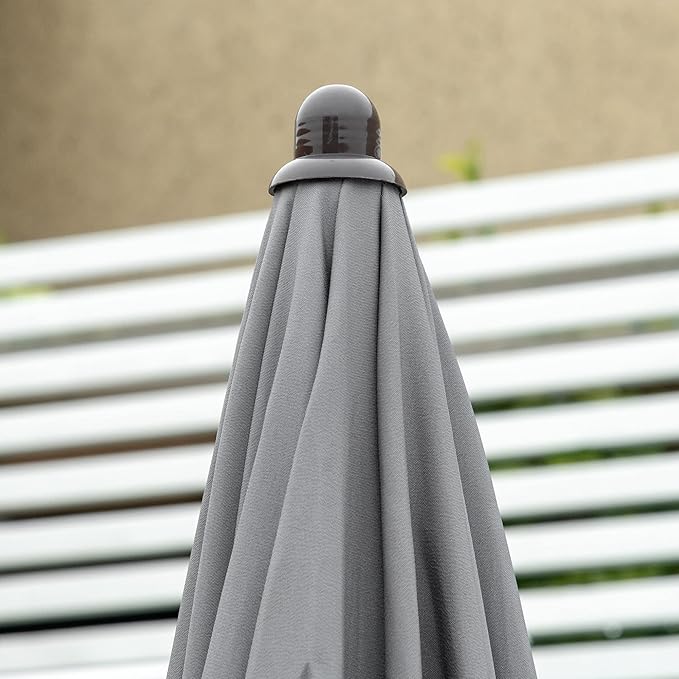 Outsunny 6 Piece Patio Dining Set for 4 with Umbrella, Outdoor Table and Chairs with 4 Folding Dining Chairs & Round Glass Table for Garden, Backyard and Poolside, Gray