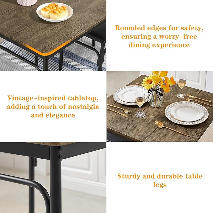 VECELO 3 Piece Dining Table Set for 2, Kitchen Table Set with 2 Chairs for Small Space, Space-Saving and Modern Design, Apartment, Easy to Assemble,Classic Brown