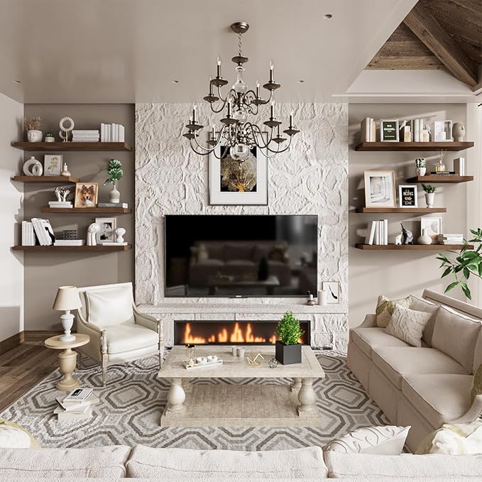 Heimlove 12" Deep Walnut Floating Shelves for Wall, 24 Inch Shelf Bathroom Shelves Set of 2, Mounted Shelves for Books Living Room Laundry Room Bedroom Kitchen Home Office