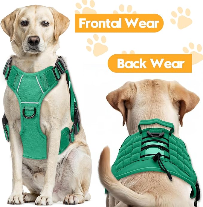 Heavy-Duty Tactical Dog Harness for Large Dogs, No Pull Adjustable Reflective Pet Vest with Molle System, K9 Military-Grade Control for Service Training, Outdoor & 10+ Breeds, Turquoise, XX-Large