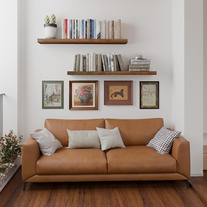 foxsky 36 Inch Solid Pine Wood Floating Shelves for Wall with Hidden Brackets, Rustic Farmhouse Wall Mounted Shelf for Bathroom, Living Room, Bedroom, Kitchen, Office Decor (Walnut)