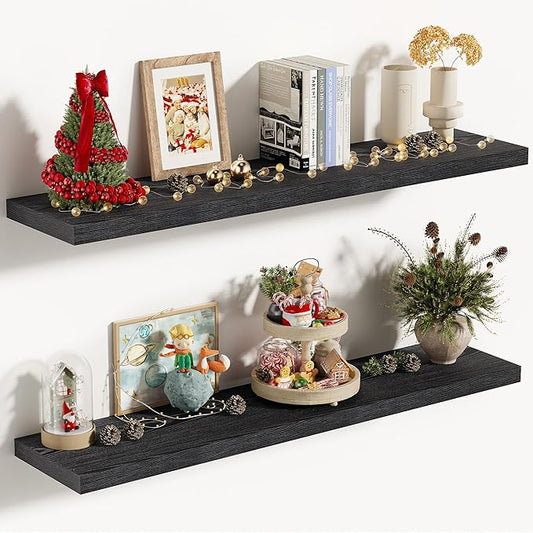 Vivelove 36 Inches Floating Shelves Wall Mounted, 10" Deep Wall Shelves for Bedroom, Bathroom, Living Room, Kitchen, Office, Home Decor, Modern Shelf, Set of 2, Black, 36x10.2x1.5