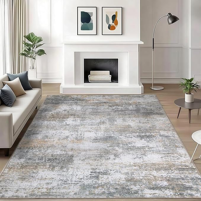 WILLSUN Washable Area Rugs, 5x7 Non-Slip Boho Large Area Rugs for Living Room, Bedroom, Machine Washable Vintage Rug, Indoor Floral Print Carpet for Home Decor, Kid & Pet Friendly Mat