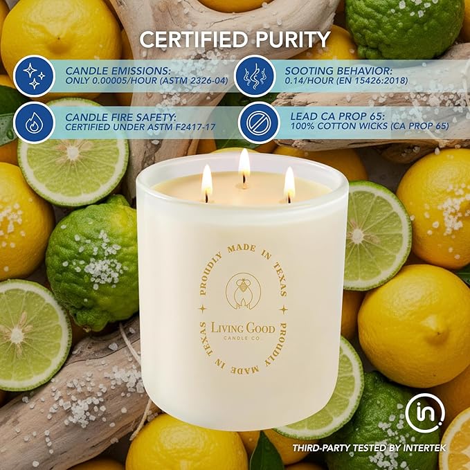 Coastal Breeze - Yuzu & Sea Salt Pure Beeswax Candle – 90+ Hours Long Burning Classically Designed Non-Toxic Scented Candles for Home Decor with Natural Fragrance 15 oz