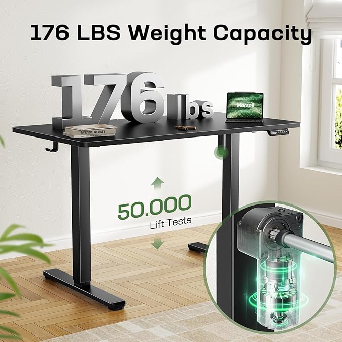 Marsail Electric Standing Desk with One-Piece Desktop,63 x 30 inch Height Adjustable Office Gaming Computer Desk with Deeper Tabletop, Stand up Desk with 4 Memory Presets, table for Bedroom,2 Packages