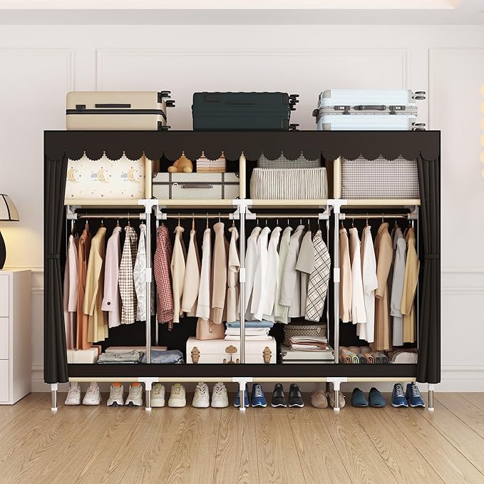 Portable Wardrobe Closet Durable and Easy to Assemble Heavy Duty Clothes Rack with Non-Woven Cover Fabric Best for Bedroom and Easy Storage and Organization (Brown-B)