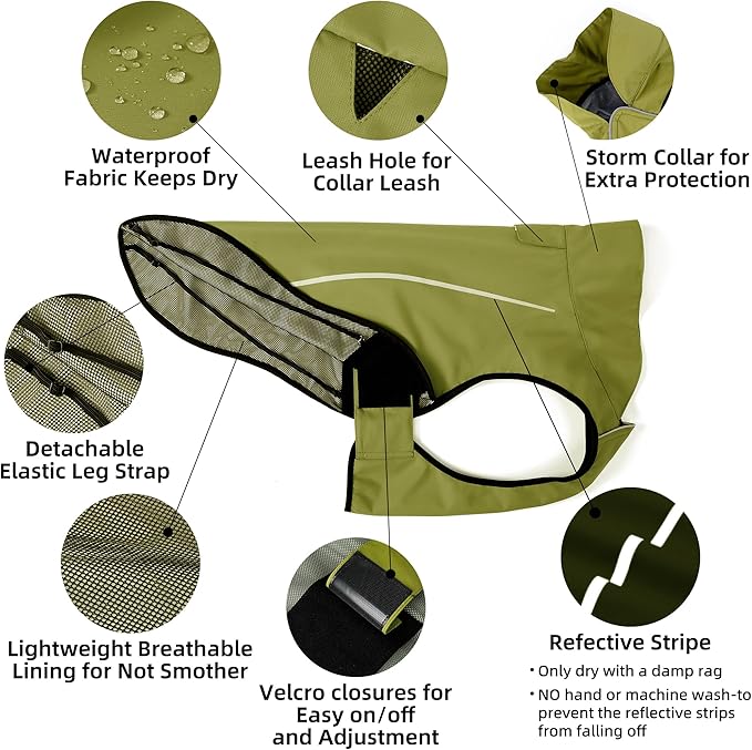 Mile High Life Dog Raincoat, Adjustable Waterproof Reflective Rain Jacket for Small Medium Large Dogs, Lightweight Breathable Pet Rain Coat with Leash Hole(Lime Yellow,L Chest 32-40")