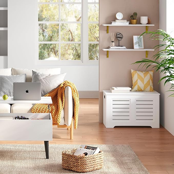 DINZI LVJ Long Wall Shelves, Set of 4, 31.5Inch Wall Mounted Shelves, Floating Shelves for Wall Storage with Metal Brackets, for Living Room, Bathroom, Bedroom, Kitchen, White and Gold