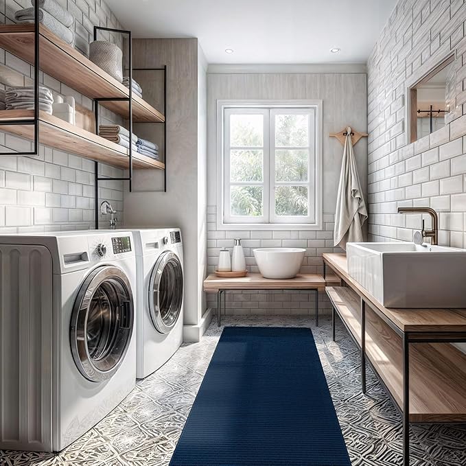 Non Slip Navy Solid Rubber Back Thing Runner Rugs for Living Room 2x7 for Kitchen, Rug for Bedroom and Hallway, Stain Resistant Easy Cleaning Non Shedding Carpet Navy 2 x 7