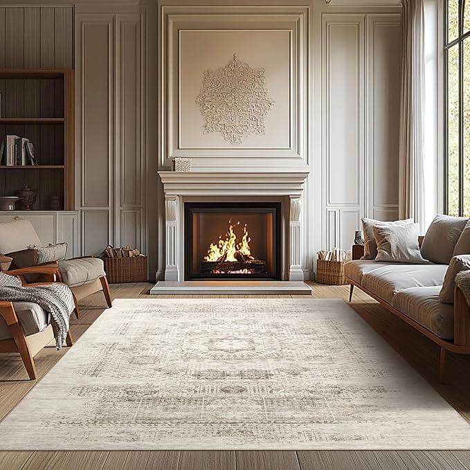 Washable Rugs 8x10 Area Rugs for Living Room,Bedroom,Dining Room- Modern Abstract Large Area Rugs with Non Slip Rubber Backing,Soft Low Pile Neutral Accent Carpet for Nursery Dorm Home Office