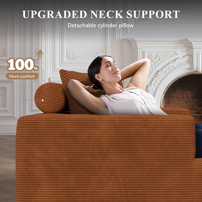 Modular Sectional Sofa with L-Shape Chaise,Cloud Sectional Modern Sleeper Couch with Deep Seat,Sponge Compression Sofas No Assembly Required (Brown-Corduroy Fabric) 1PCS