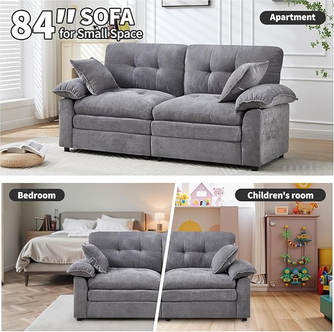 84" Loveseat Sofa, Modern Couches for Living Room,Double-Layer Cushion Cloud Couch with Deep Seat,Super Comfy Chenille Sofas,Sturdy Frame, Easy Assembly for Bedroom, Apartment, Office, Dark Grey