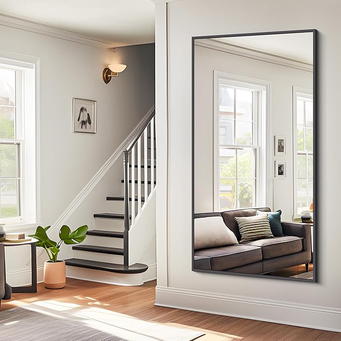 BONEWEI Bathroom Mirror,30x60 inch Large Wall Mirror for Bathroom Wall Mounted Black Rectangle Corner Mirrors,Black Bathroom Mirror for Living Room,Farmhouse,Bedroom Entryway,Horizontal/Vertical