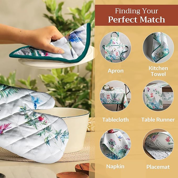 Maison d' Hermine Pot Holders Set 100% Cotton Heat Resistant Potholders 8" x 8" Hot Pads with Loop BBQ, Cooking, Baking, Grilling, Kitchen, Handling Hot Pans Spring/Summer (Pack of 2, Tropiques)