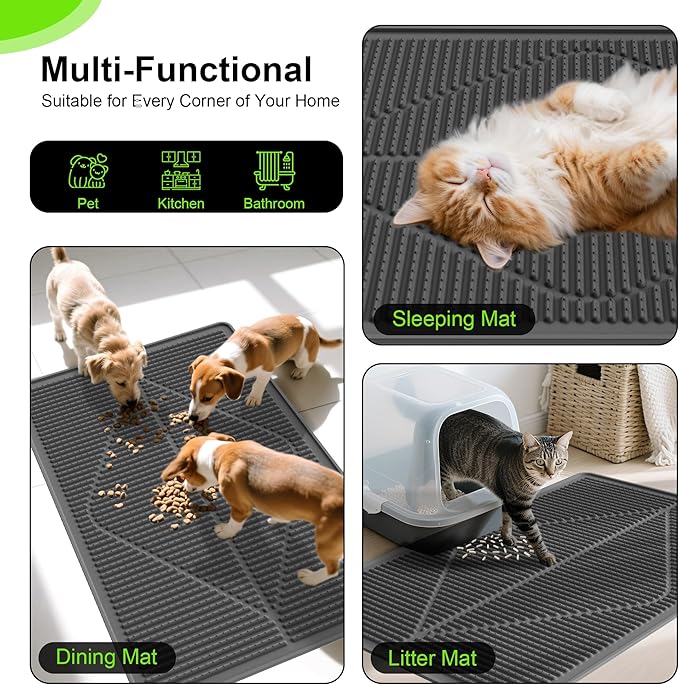 Mofason Cat Litter Mat XXL - Waterproof Kitty Litter Box mat for Floor - Extra Large Pet Trapping Litter Rug Pad - Silicone Cat Supplies & Accessories for Indoor Cats (38" x 25") -Black