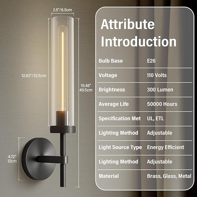 Black sconces Wall Lighting, 19" Knurling Wall Sconces Set of Two,Bathroom Vanity Light Fixtures, Modern Wall Lights for Mirror Living Room Hallway,Staircase